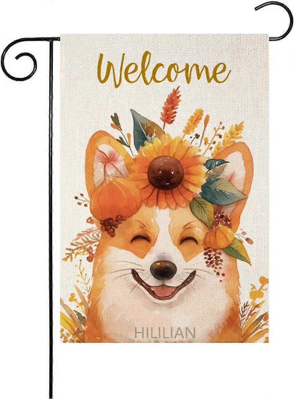 Bem-vindo Welsh-Corgi Bandeira de Jardim Dupla Face 28x40 Polegadas Outono Abóbora Girassol (4515)