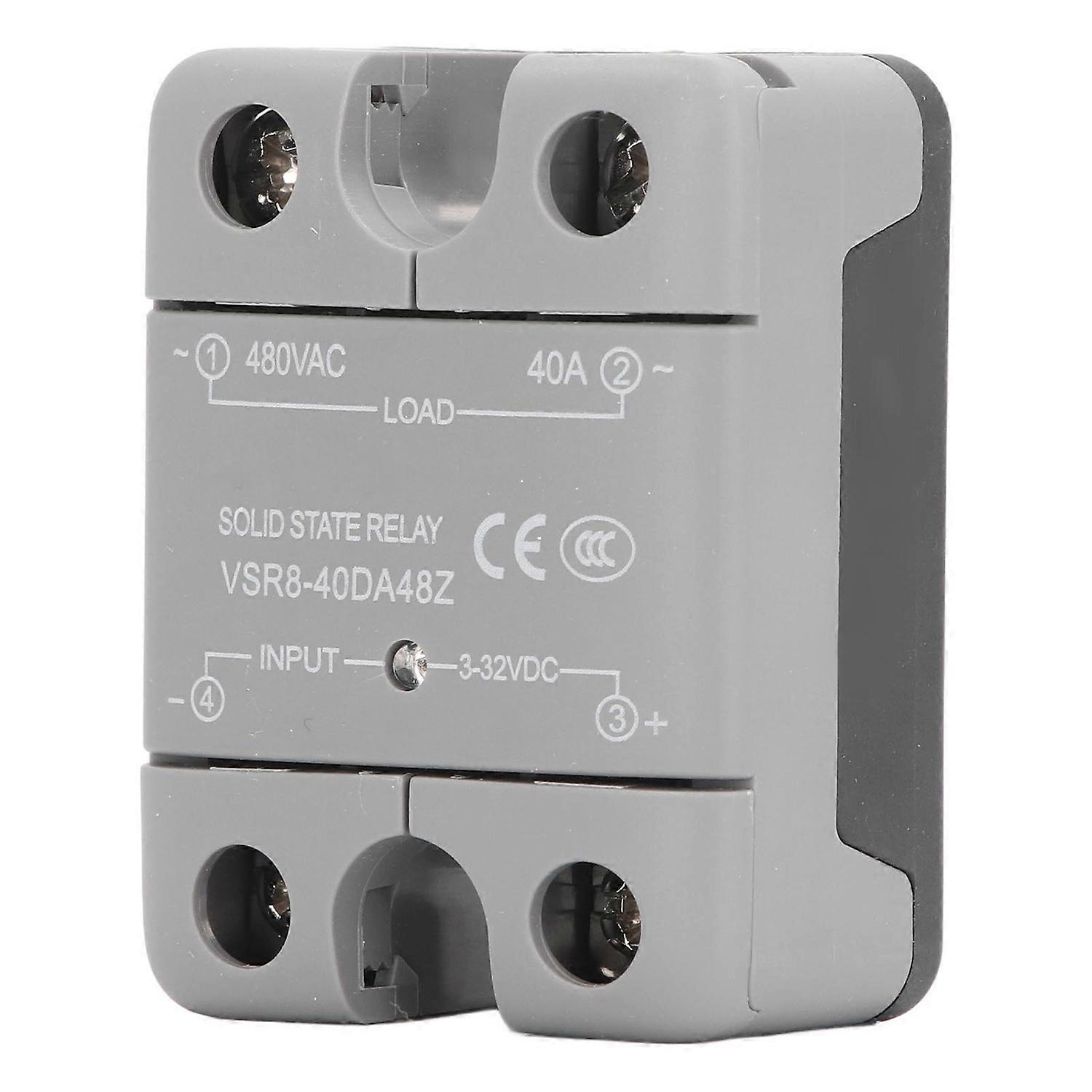 Solid State Relay with LED Indicator DC Control AC Optical Isolation SSR Relay 3‑32VDC Input 40A 480