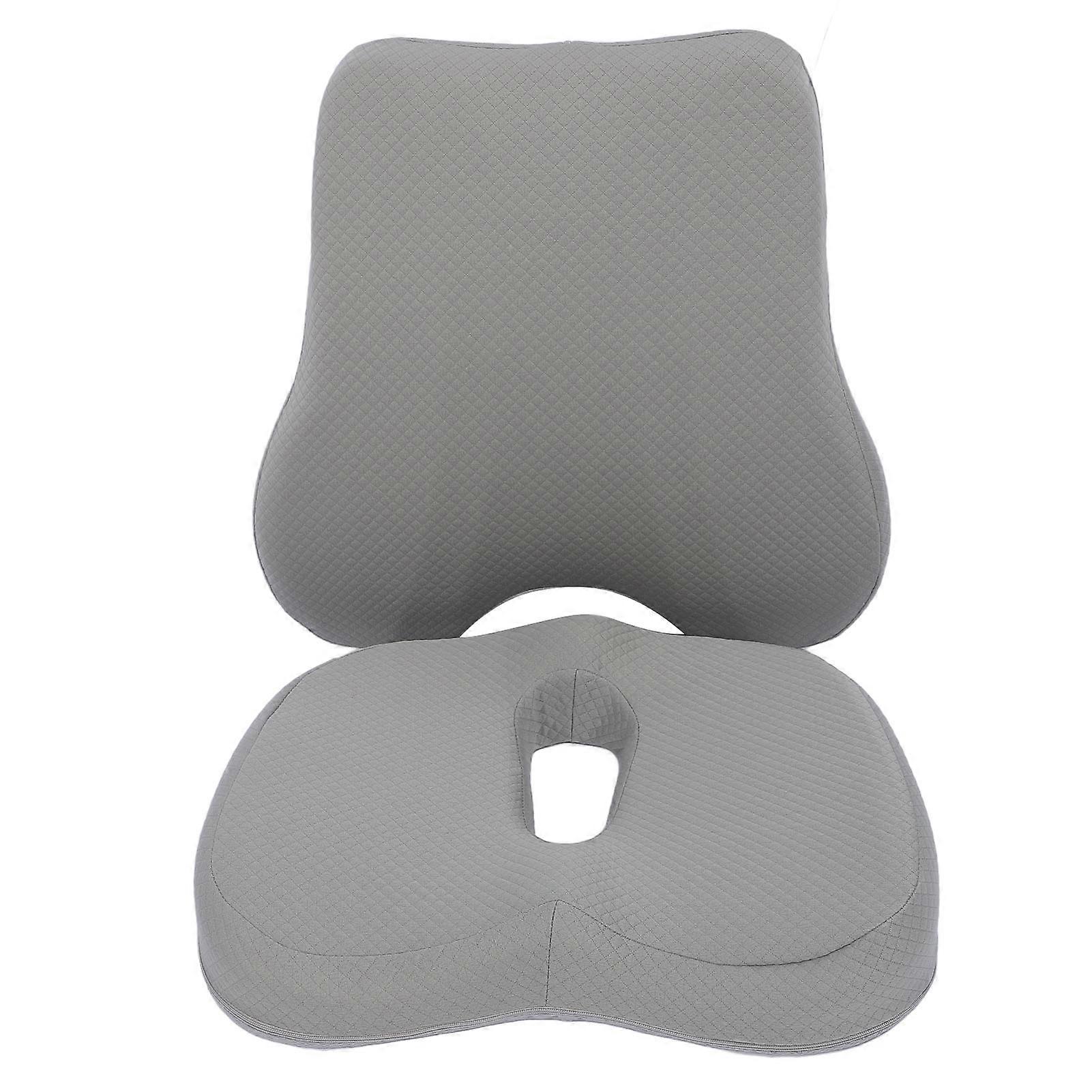 Adjustable Memory Foam Seat & Lumbar Support Cushion Set Gray