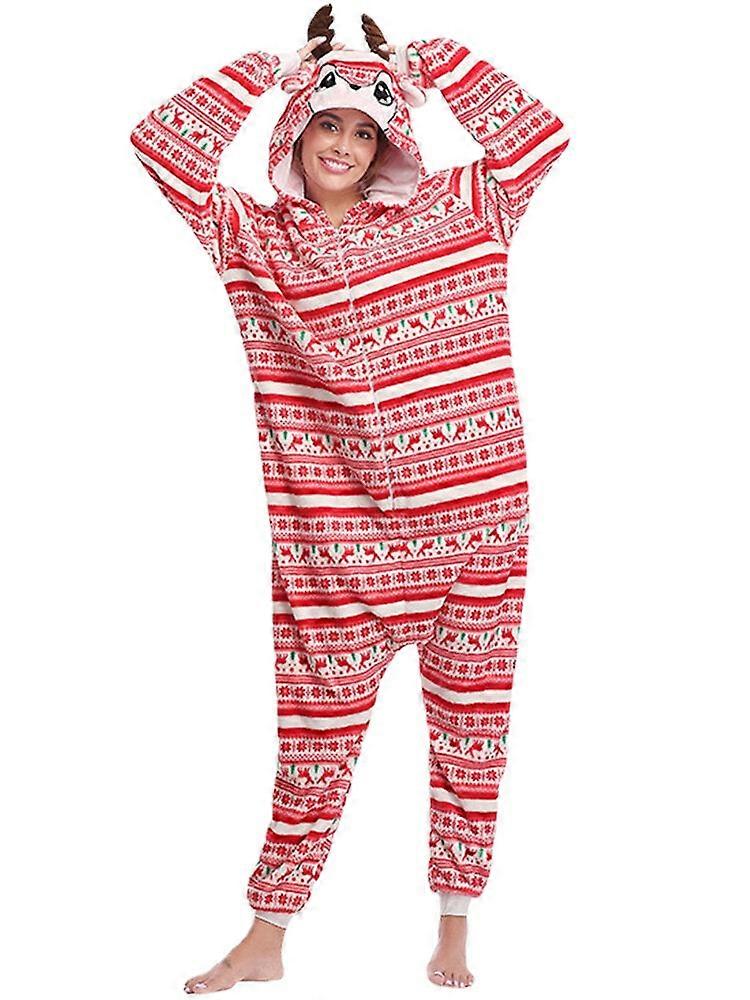 Women's Christmas Elk Print Hooded Jumpsuit With Pockets - Cozy One-piece