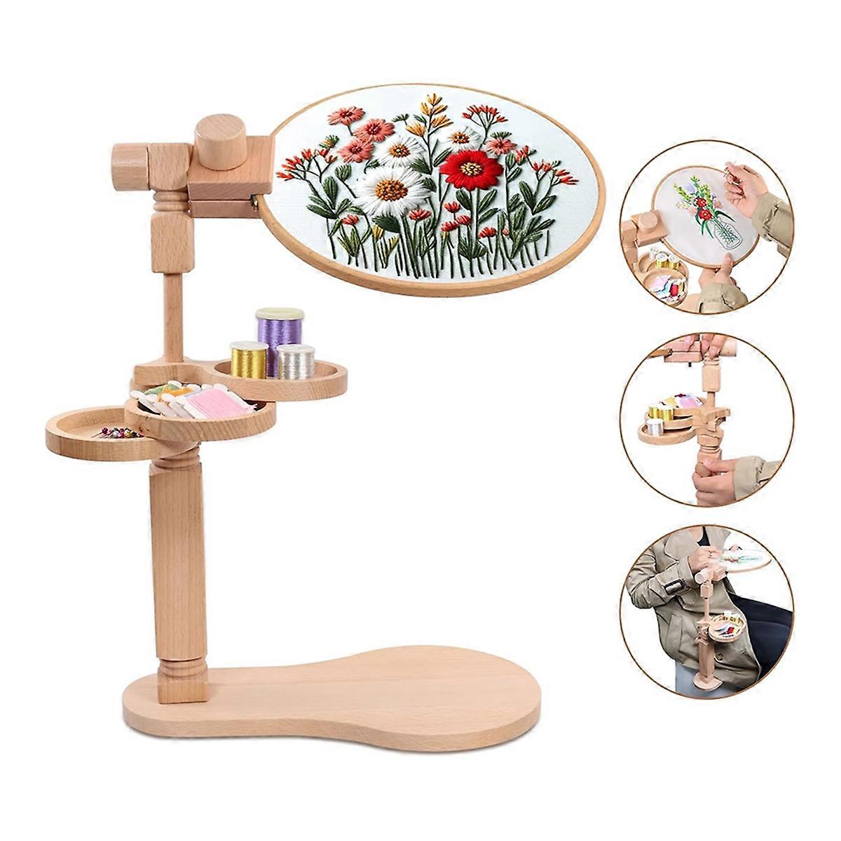 Embroidery Hoop Stand, Embroidery Stand with Disc, Easy to Use Beech Wood Embroidery Hoop Stand for Art Craft Projects