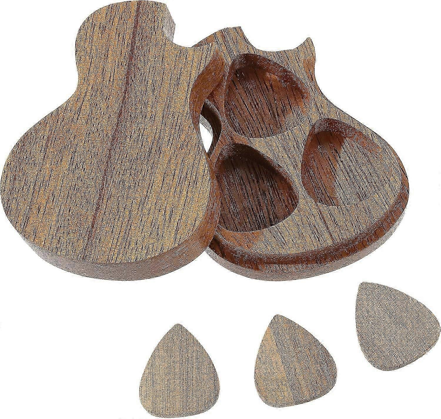 Gitarr Trä Pick Box Case med 3 st Gitarr Trä Plektrum Förvaringshållare Arrangör för gitarrist Musiker Gåva