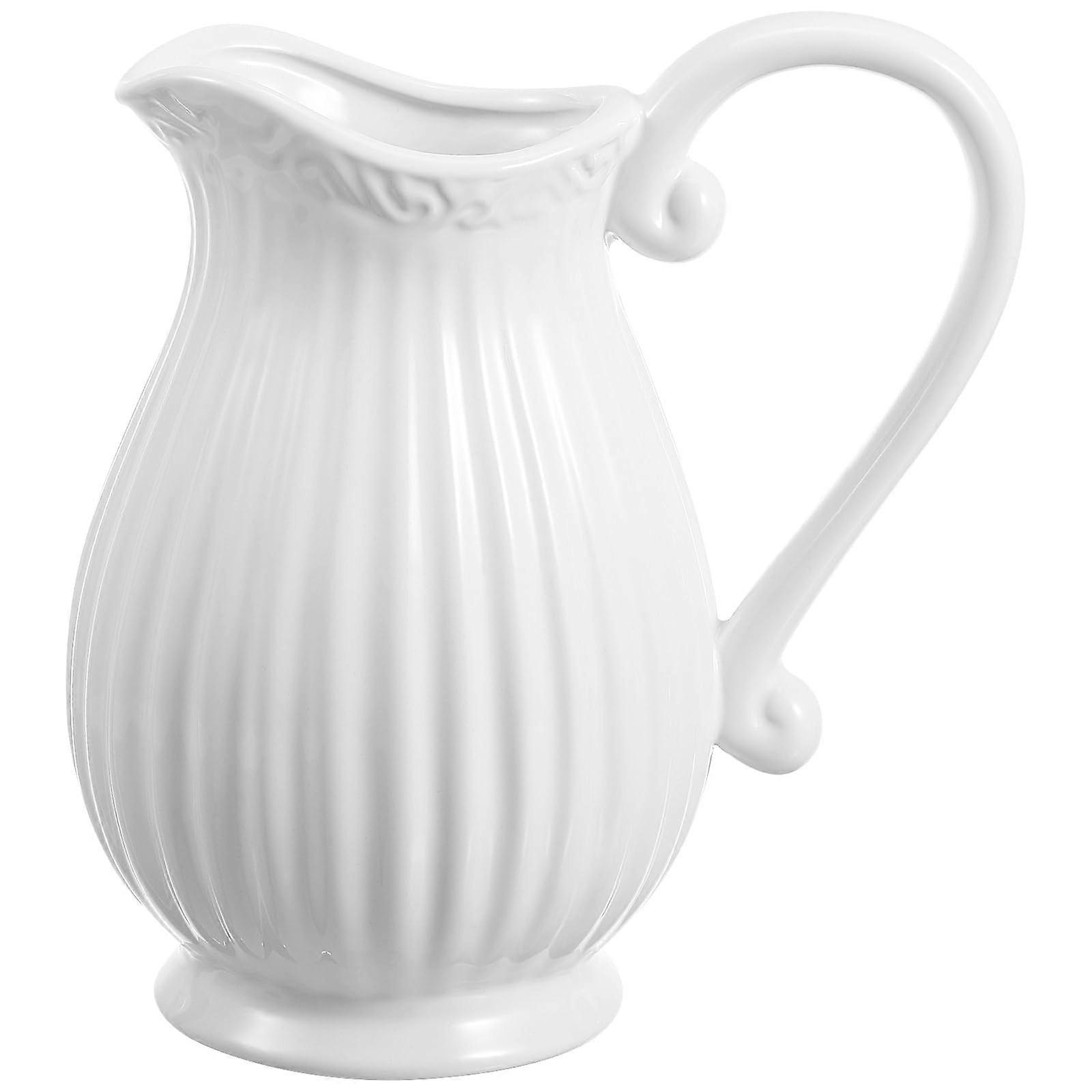 White Ceramic Vase 7.9 Inch for Home Decor with Dried Flowers, Modern Minimalist Design, Elegant White Color