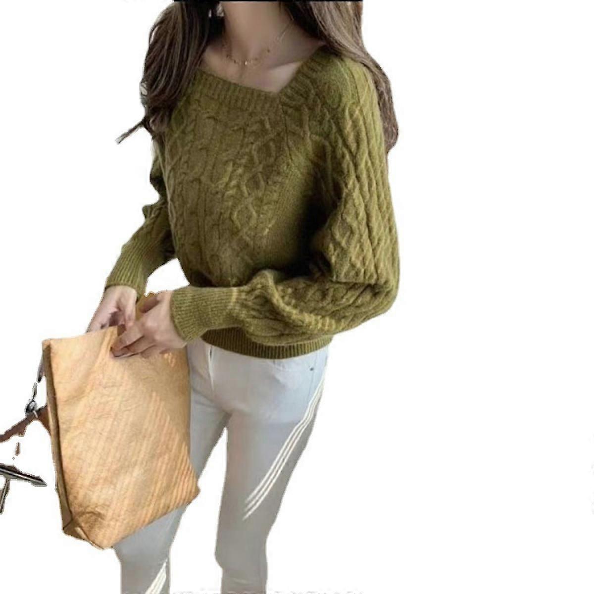 Damen Viereckiger Strickpullover Langarm Pullover Pullover Tops