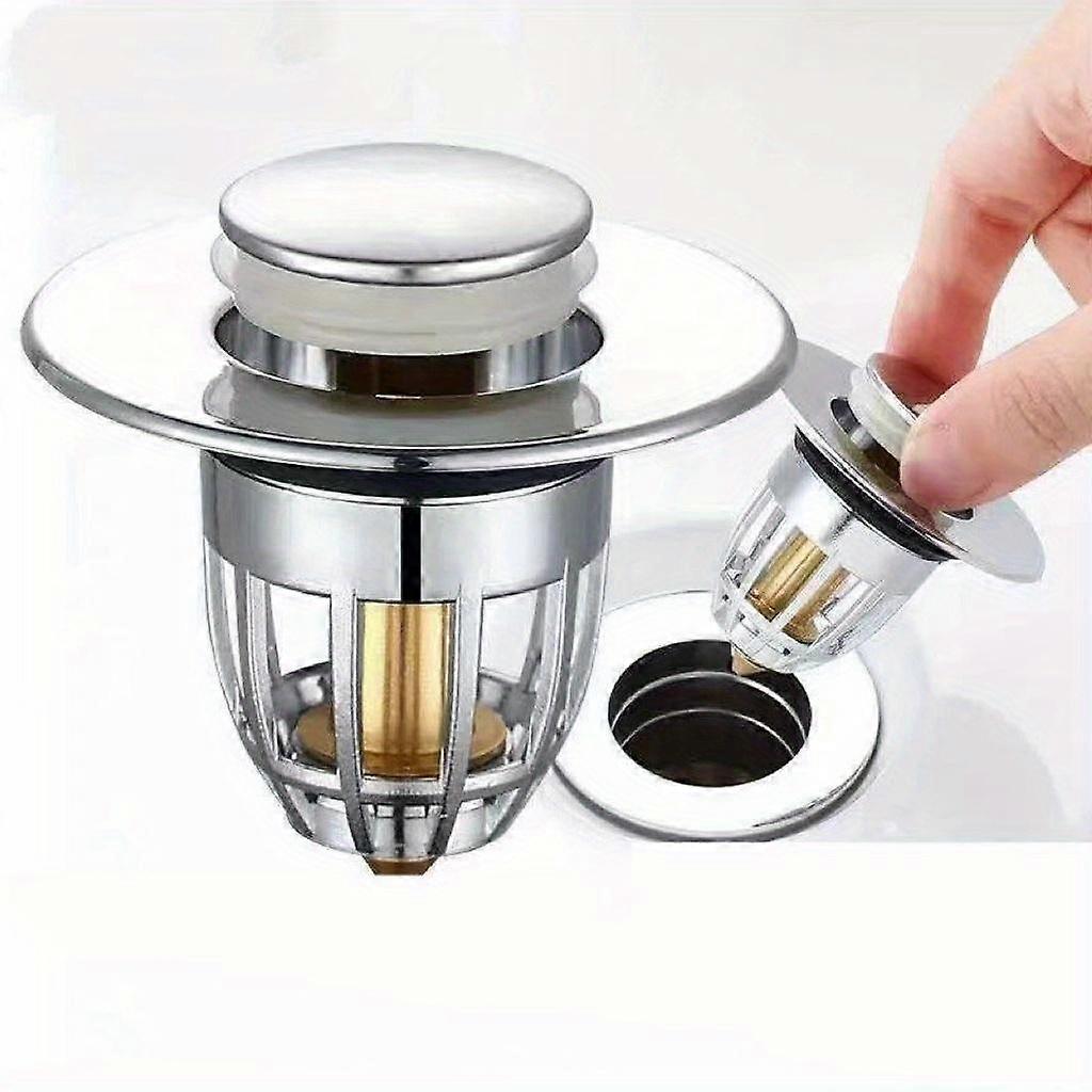1pc Universal Bathroom Sink Plug, Anti-Clog Drain Stopper, Press Type Bath Tub Plug, Round Multifunction Water Stopper For Home Bathroom,