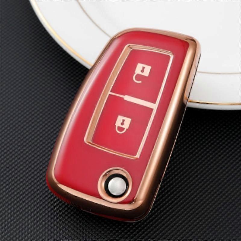 Golden-edged TPU Car Flip 2 Button Key Case Cover Keychain Shell Fob for Nissan Qashqai J11 Juke Xtrail Sunny Cefiro A32 Accessories