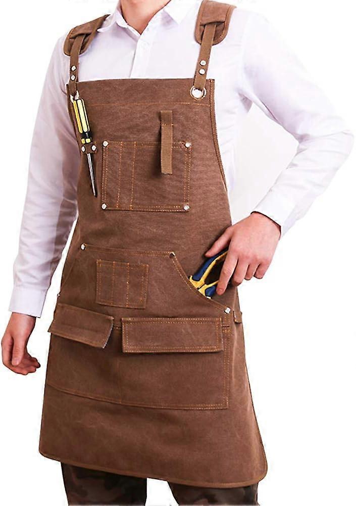 Diy Apron With Multi-Pocket Tool Holder Waxed Canvas Work Apron, Water And Wax Resistant Unisex Apron, Great For Engineers Carpenter Craft Potter