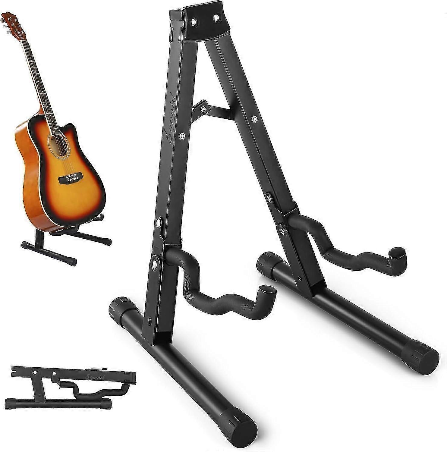 ExquisiteAdjustable Metal Guitar Stand, Single Folding A-Frame Guitar Stand Floor with Non-Slip Rubber and Soft Foam Arms, for Bass, Ukulele, Banjo