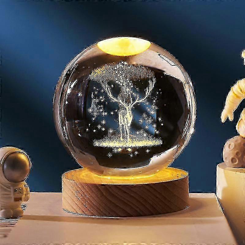 Ahşap Tabanlı 3d Gezegen Kristal Top, 3d Kristal Led Gece Işığı, uzay Galaxy Kristal Top Ev İçin Süs