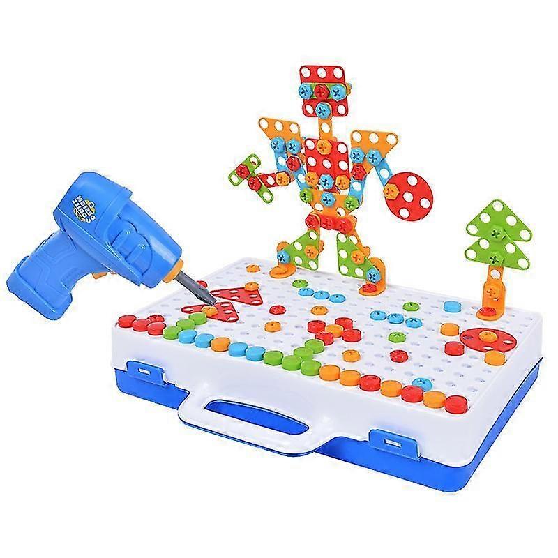 مجموعة الحفر بقطع اللعب المثقاب الإبداعي للطفل المثقاب الكهربائي ومجموعة المسمار الألعاب الهندسية للأعمار من 3 إلى 10 سنوات (1 قطعة)
