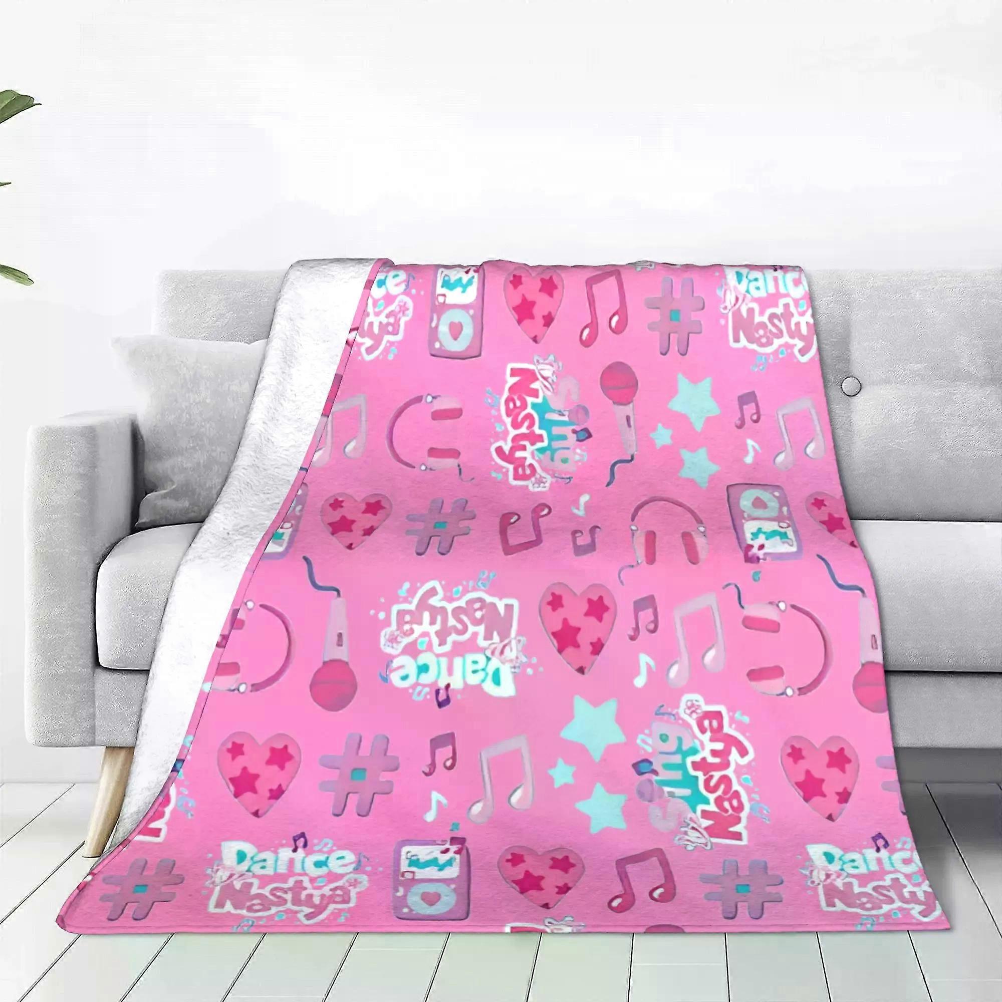 Cute Like Nastya Cartoon Knitted Blankets Fleece  Lightweight Thin Throw Blanket for Car Sofa Couch Bedspread