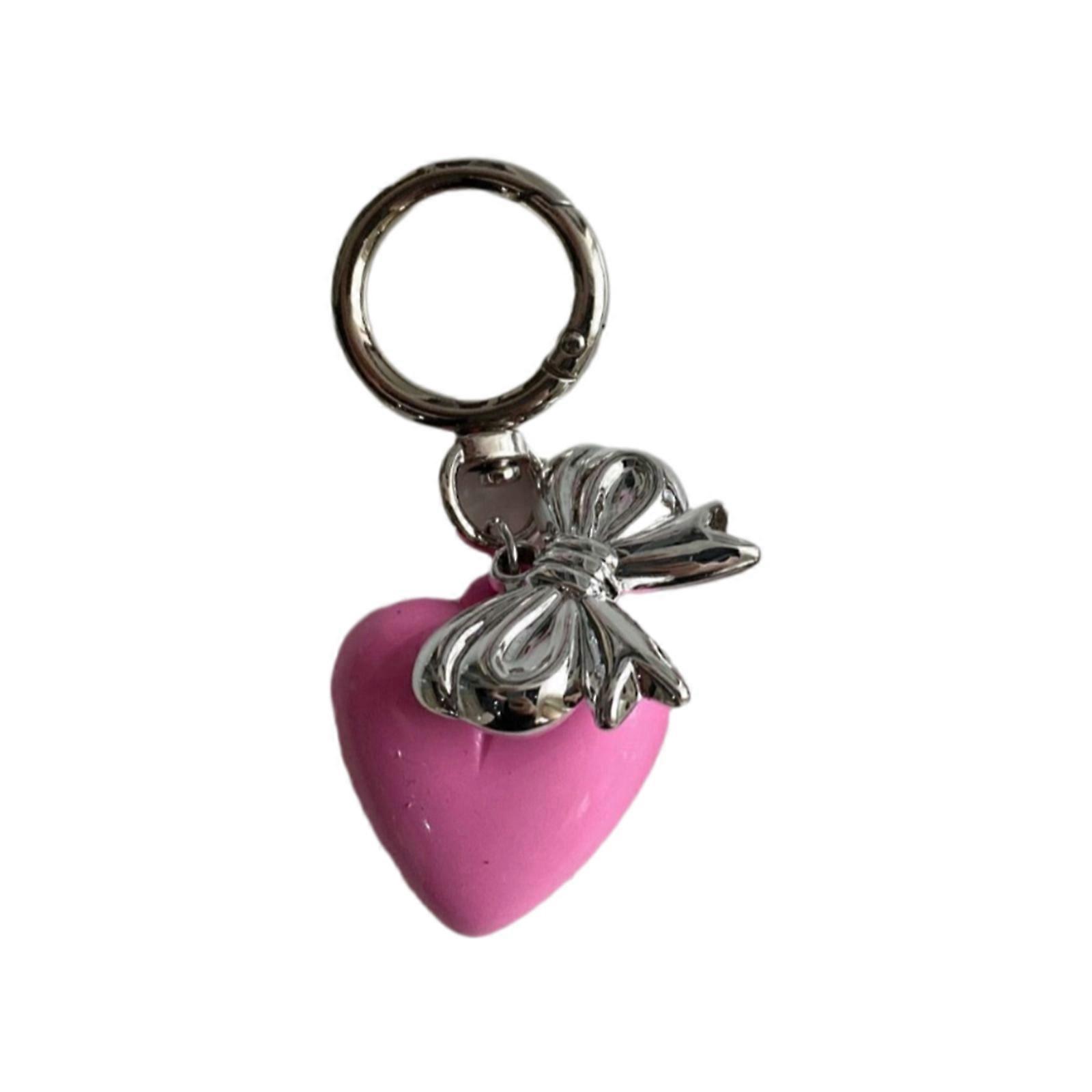 Stylish Love Heart Pendant Bowknot Keychain Accessory Stylish Key Holder for Women Sturdy Metal Car Key Pendant Rose Red