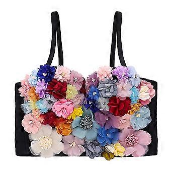 Women Sexy Sleeveless Bustier Bra 3D Floral Push Up Camis Corset Club Crop Tops  40C/90
