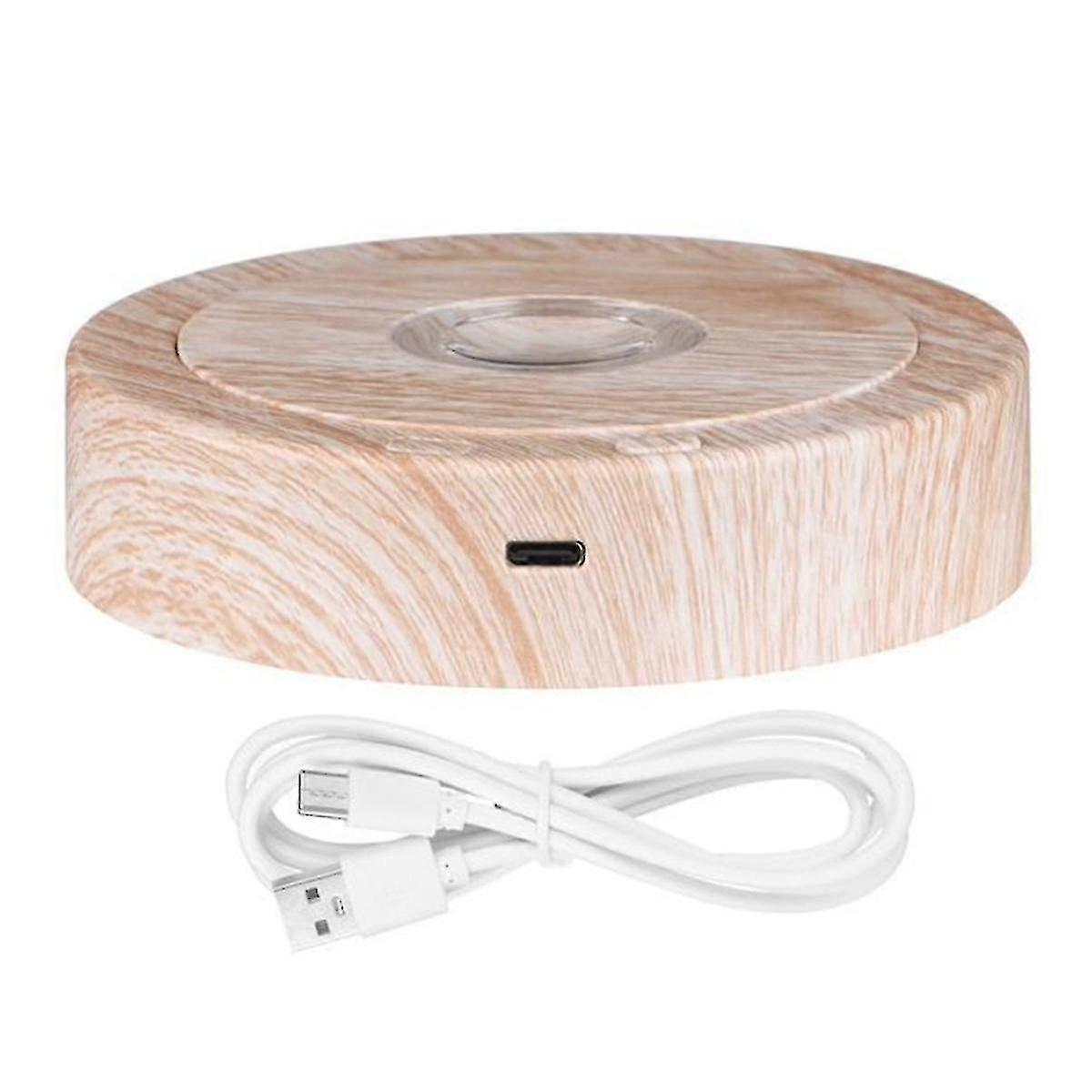 Led Rotating Display Stand for Crystals 8 Light Modes Wood Colored Base