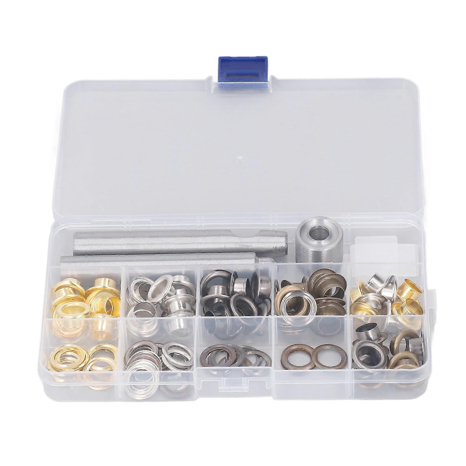 Grommet Eyelet Kit 3/8 with 120 Metal Eyelets 4 Colors Rust Prevention Leather Grommets Kit Eyelet Kit for Shoes Clothing