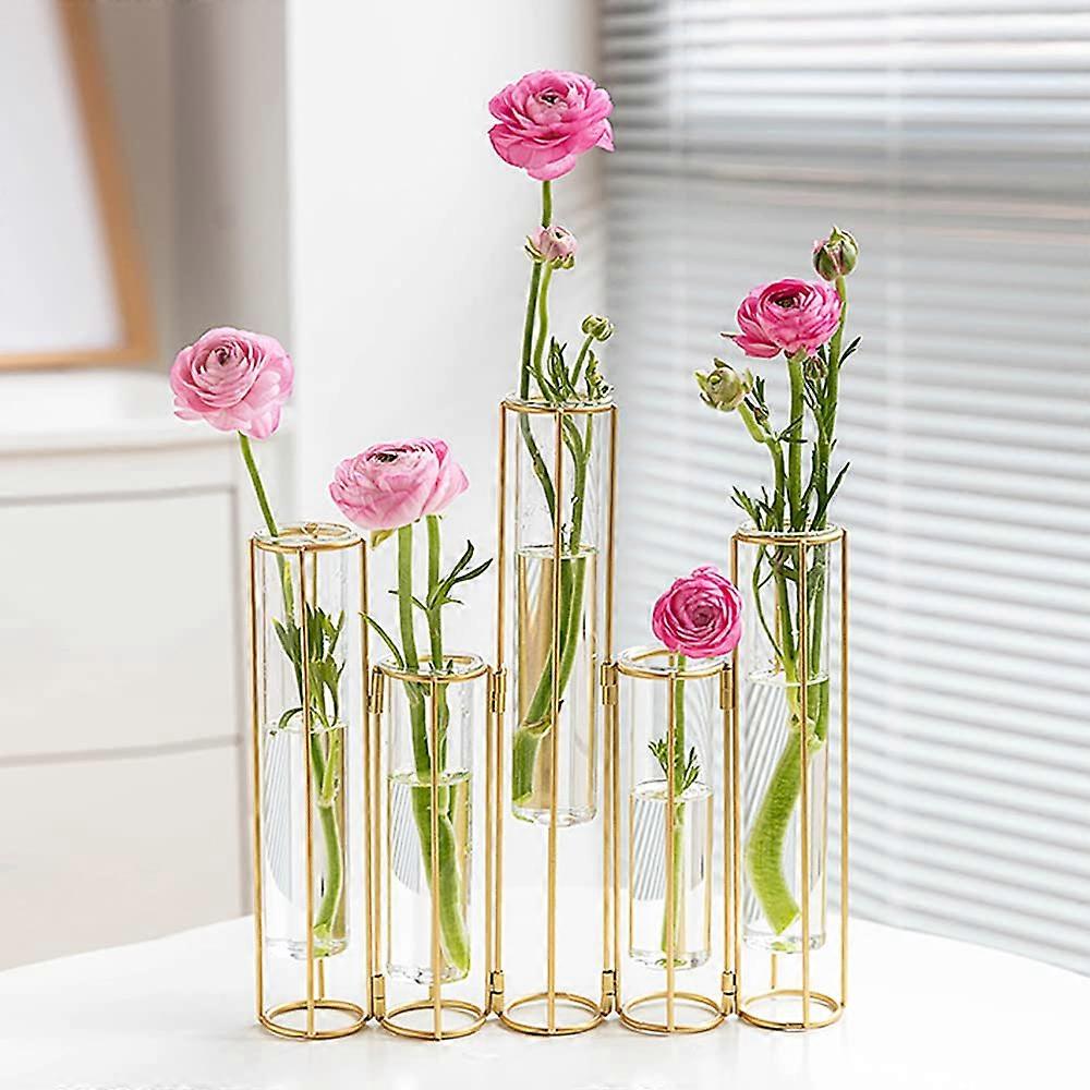 5 Set Gold Hinged Vase for Home Decor Table Centerpieces