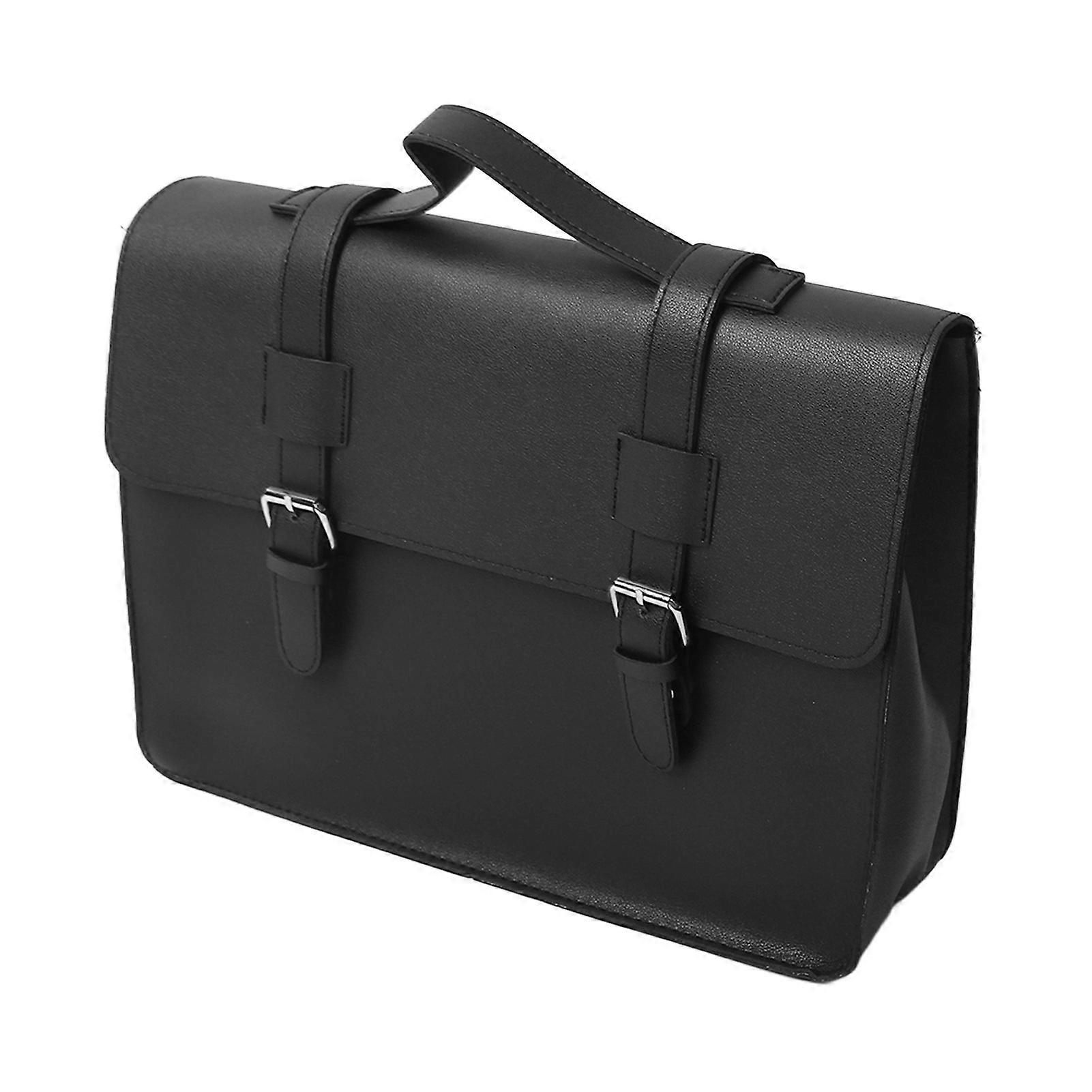 Vintage Black PU Leather Briefcase L - Large Capacity, Adjustable Strap
