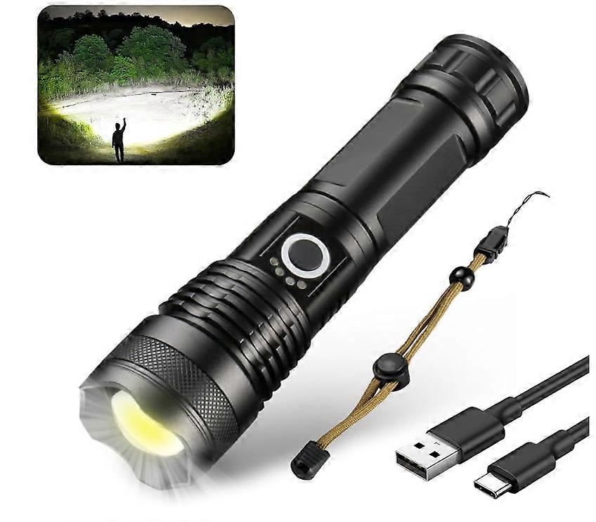 Rechargeable LED Flashlights 10000 Lumens, High Power Led Flashlight, XHP50 Powerful Tactical Flashlight with Zoomable, 5 Modes(Black)