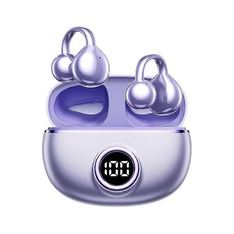Bluetooth Headphones Wireless Earbuds with LED Power Display, 40H Playtime, Open-Ear Design, Waterproof for Android & iOS, Purple