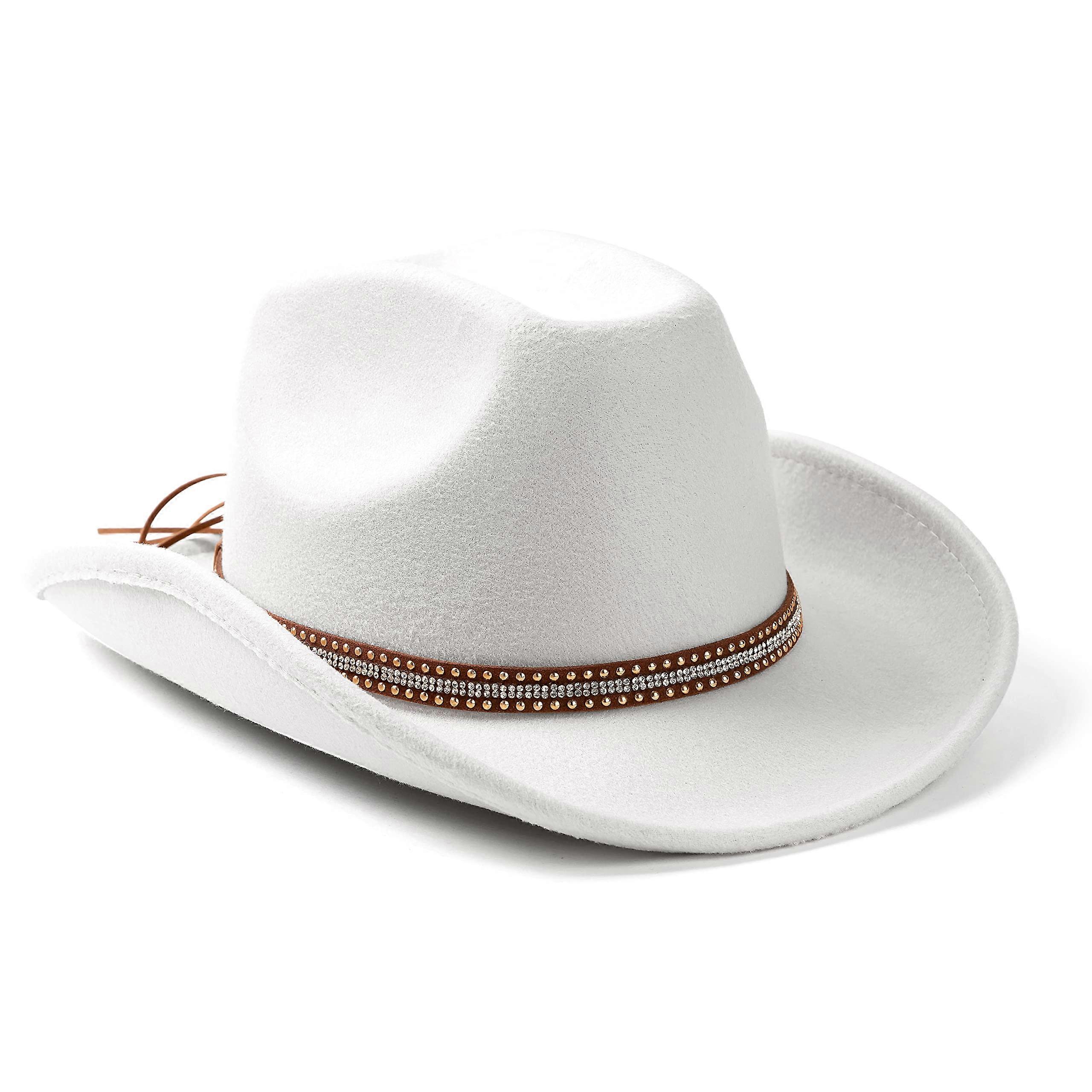Fedora Hats Unisex Memul West Open Crown Cowboy Style White Size Medium