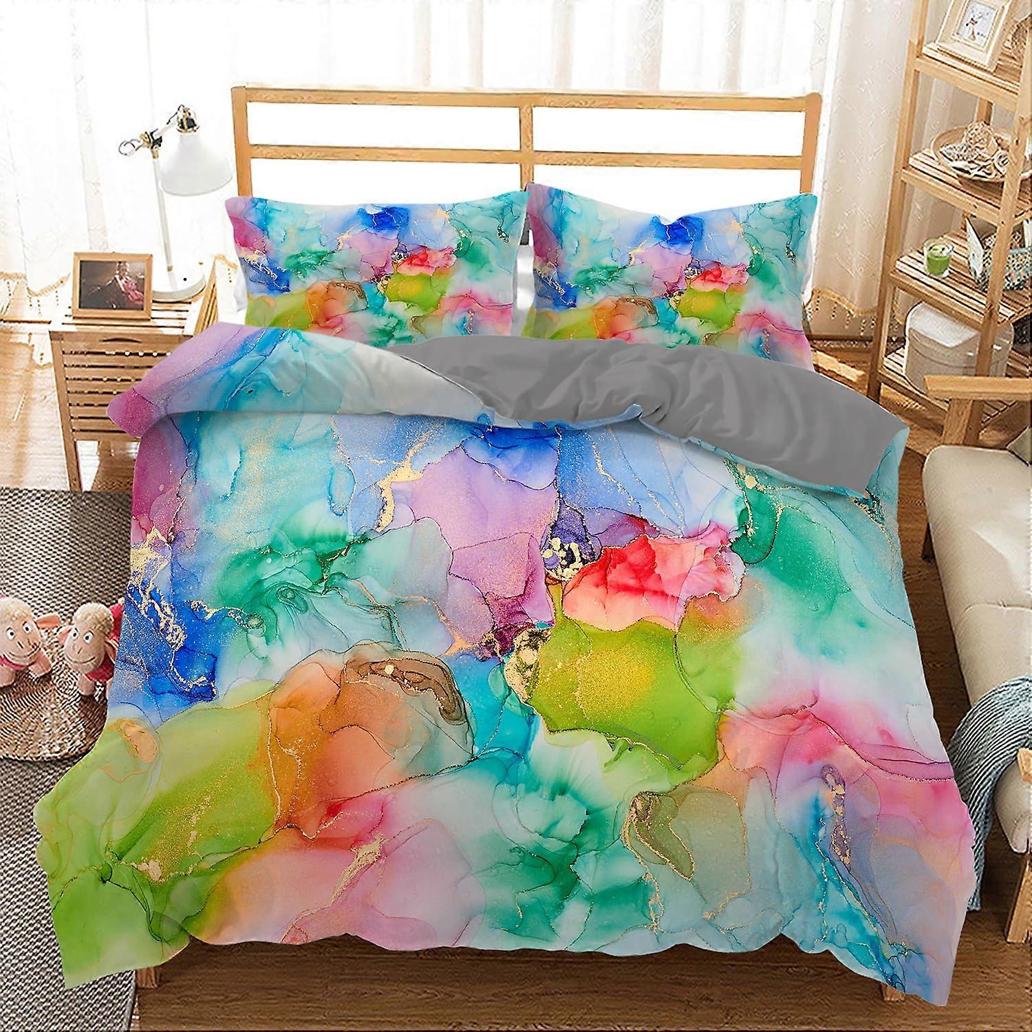 Marble Duvet Cover Set 3D Print Comforter with Zipper Closure, Queen Size Includes 3 Pieces: Comforter, 2 Pillow Shams Queen Marble 2