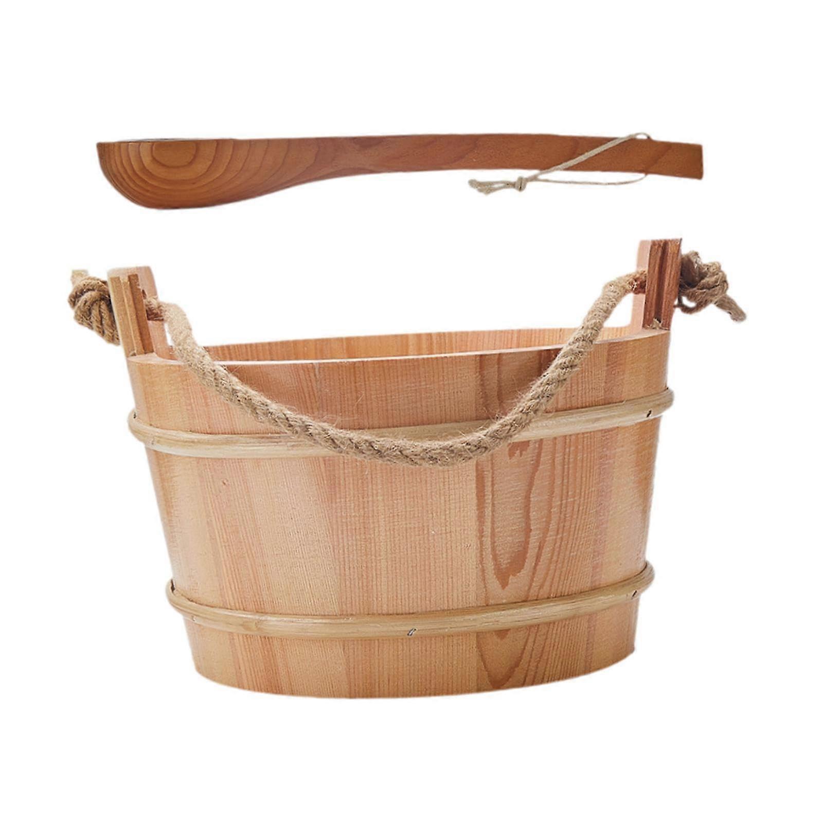 Sauna Bucket with Trowel 4L with Rope Handle Sturdy Storage Water Container Bucket Sauna Accessories for Sauna Heating Bathing Ref: 4143