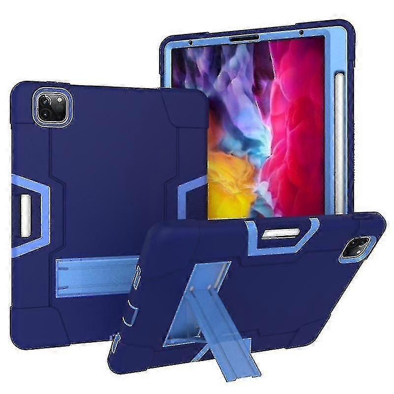 For Ipad Pro 12.9 2021 / 2020 / 2019 Contrast Color Silicone + Pc Protective Tablet Case With Holder(navy Blue + Blue)