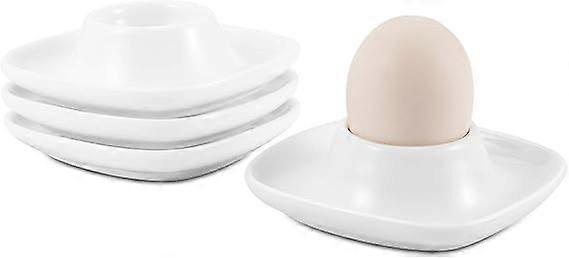 Ceramic Egg Cups Set of 4 Pack, Porcelain Hard Soft Boiled Egg Holder Keeper Container w/Base, Stackable Serving Dish Plate Stand Serveware for Counte