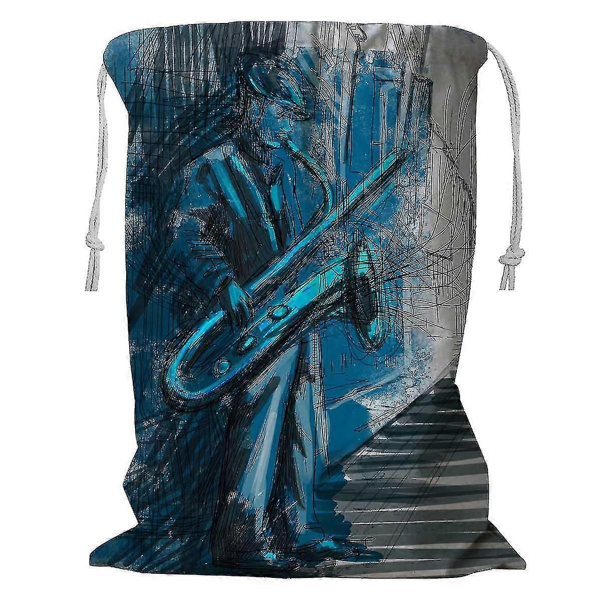 Saxophone Player Musician Night Street Storage Basket With Drawstring 60x80 Cm