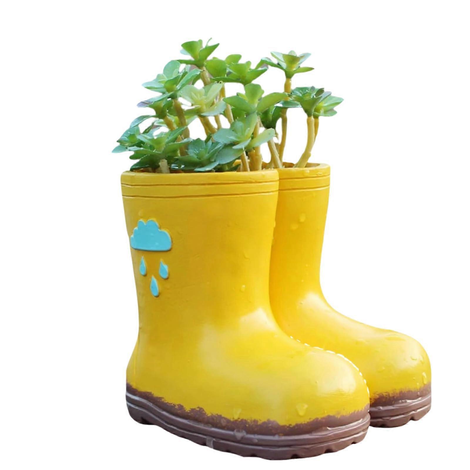 Funny Outdoor Planters Flower Pots Whimsical Yellow Rain BootShaped Resin Planter
