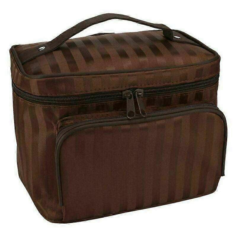 DFRE Large Cosmetic Case Make up Storage Bag Handle Organizer Travel Kit Coffee