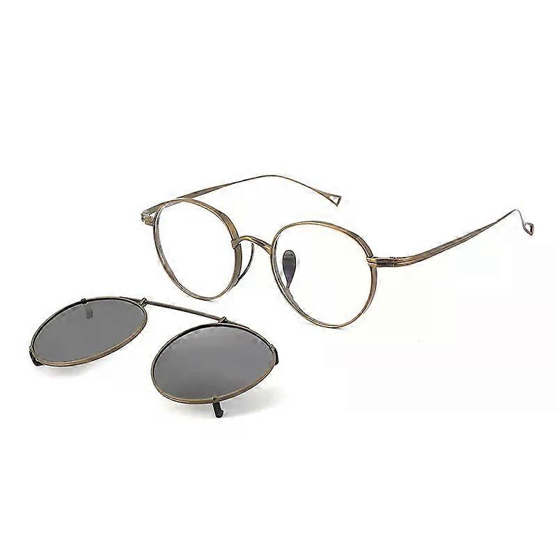 Men's Vintage Oval Gold Polarized Clip On Sunglasses Retro Top Quality Titanium Clip-on Solar Glasses Suitable for Male