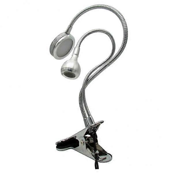 2xDual Head Gooseneck مصباح LED مصباح مكتبي المشبك مع منفذ شحن USB أبيض