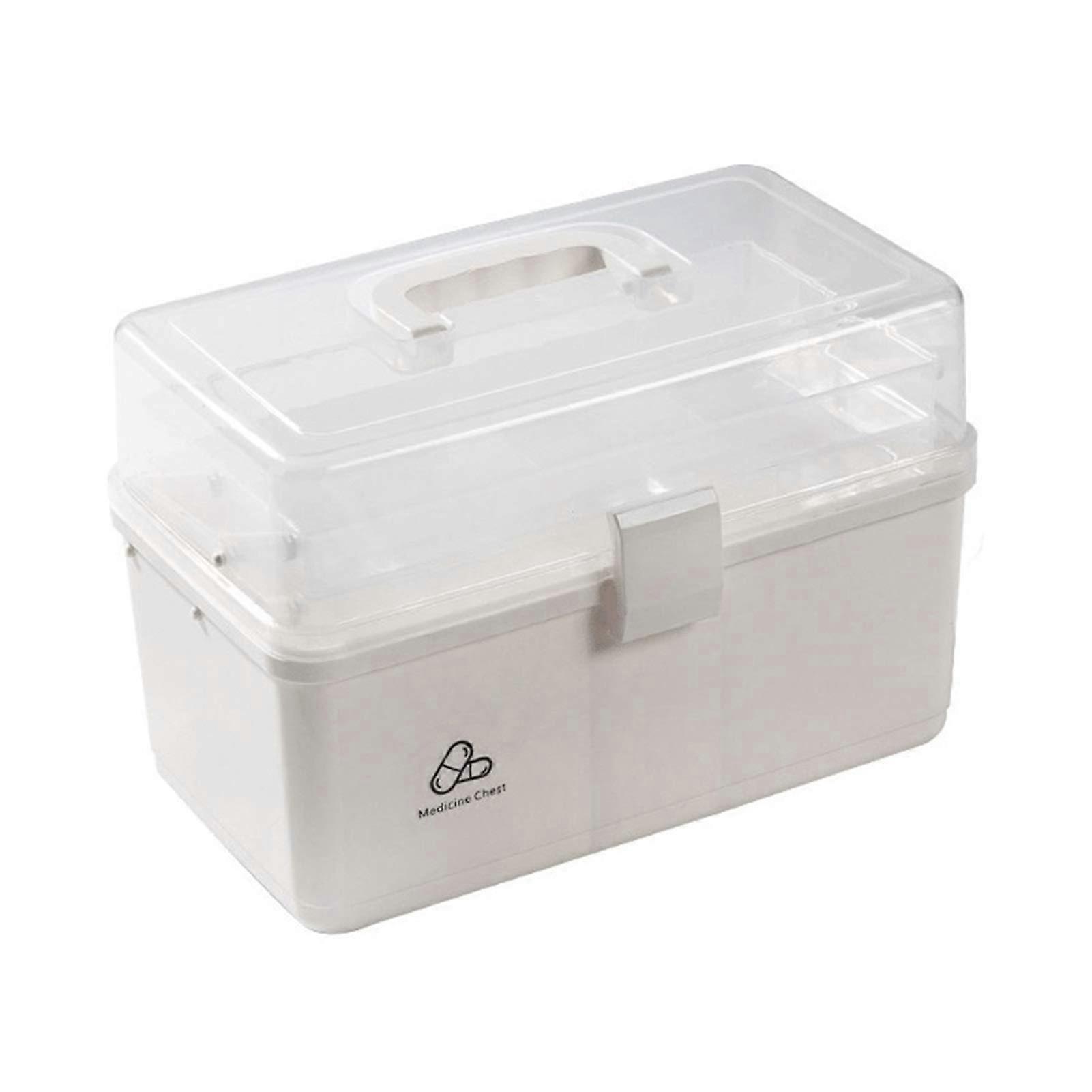 Portable Storage Box - 3-Layer White Medicine Cabinet for Family, 32cm First Aid Box with Handle, Size B-32x18x22cm