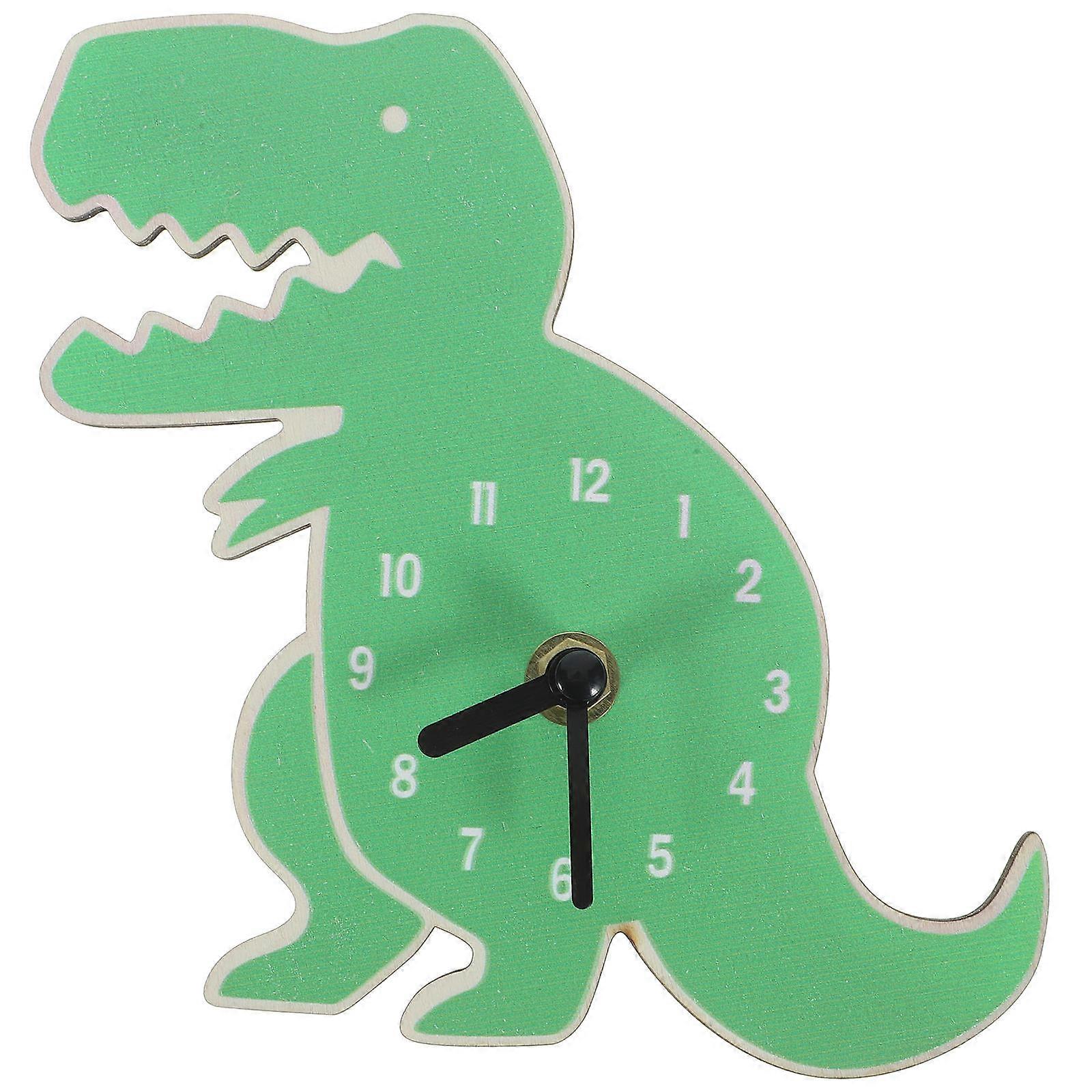 Silent Green Dinosaur Wall Clock – Mini Decorative Cartoon Clock with Easy Read Numbers for Bedroom, Nursery, or Playroom Decoration