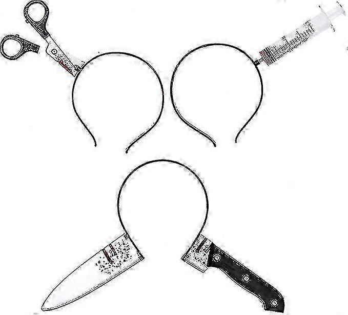 ハロウィンホラーヘアクリップシザーナイフシリンジヘッドバンドセット3pc大人の子供用