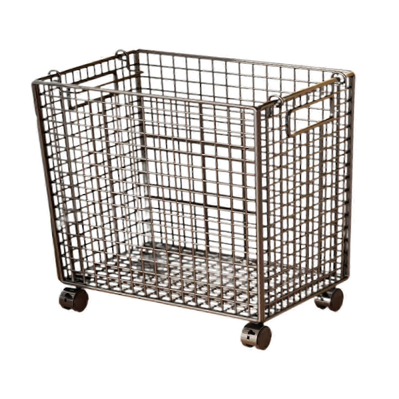 Large Movable Storage Bin Laundry Basket Cart with Metal Mesh Design for Kids' Room Organization