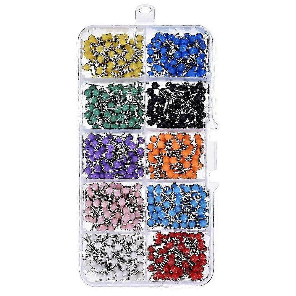500pcs 10-Color Plastic Head Map Push Pins with Steel Needles, Thumb Tacks Set in Storage Box
