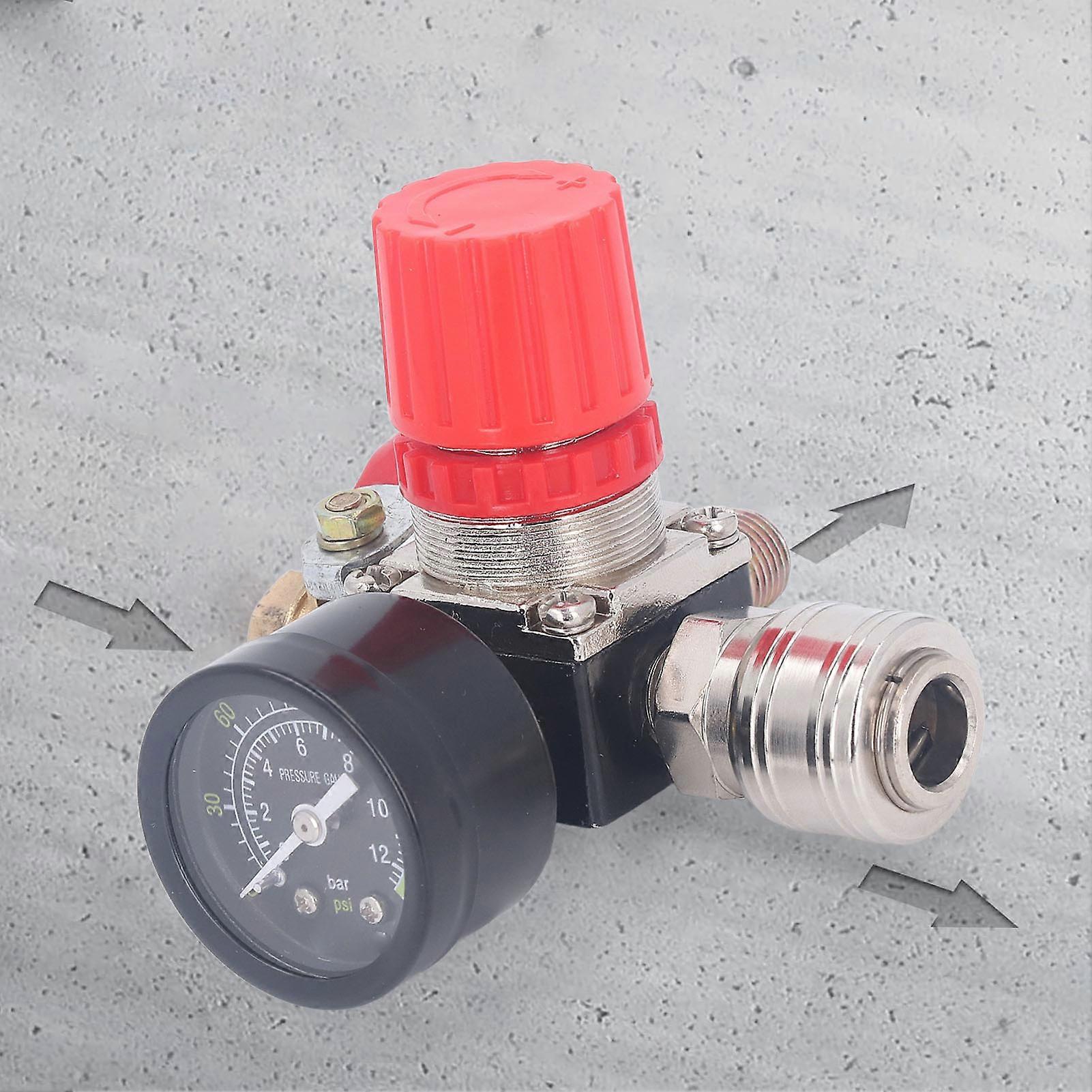 Air Compressor Regulator Kit with Gauge, 4-Way Valve 0-180 PSI, European Style, for Air Tools, 1/4 in NPT