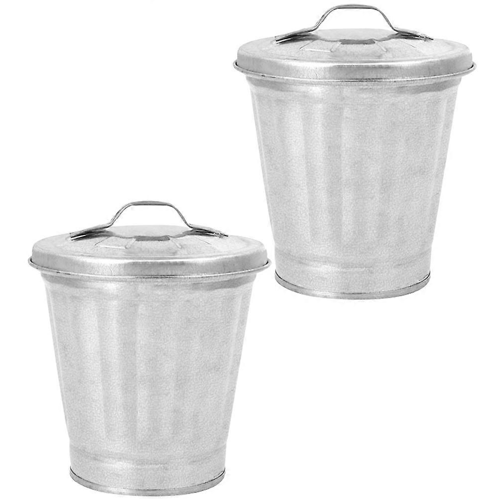2pcs Small Desktop Trash Can, Multipurpose Storage Bucket, Galvanized Planter for Home Office, Flowers, Waste, Stylish Bin for Any Space