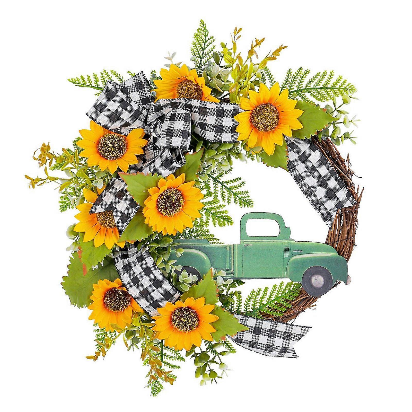 (ひまわり車の花輪)蜂祭りの花輪の装飾ひまわり車の花輪のドア吊りフェンスの飾り