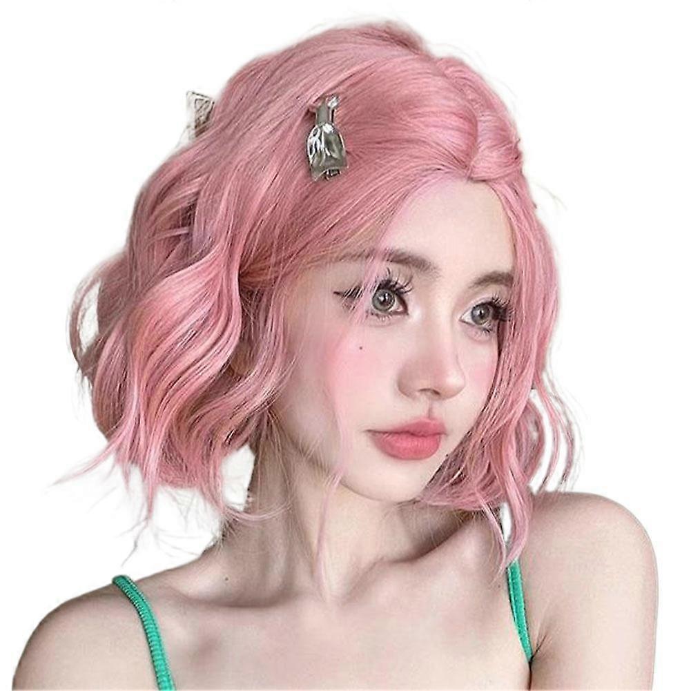 Pink Lolita Curly Wig Water Ripple Wig Full Head Set Cosplay Wig Daily Use