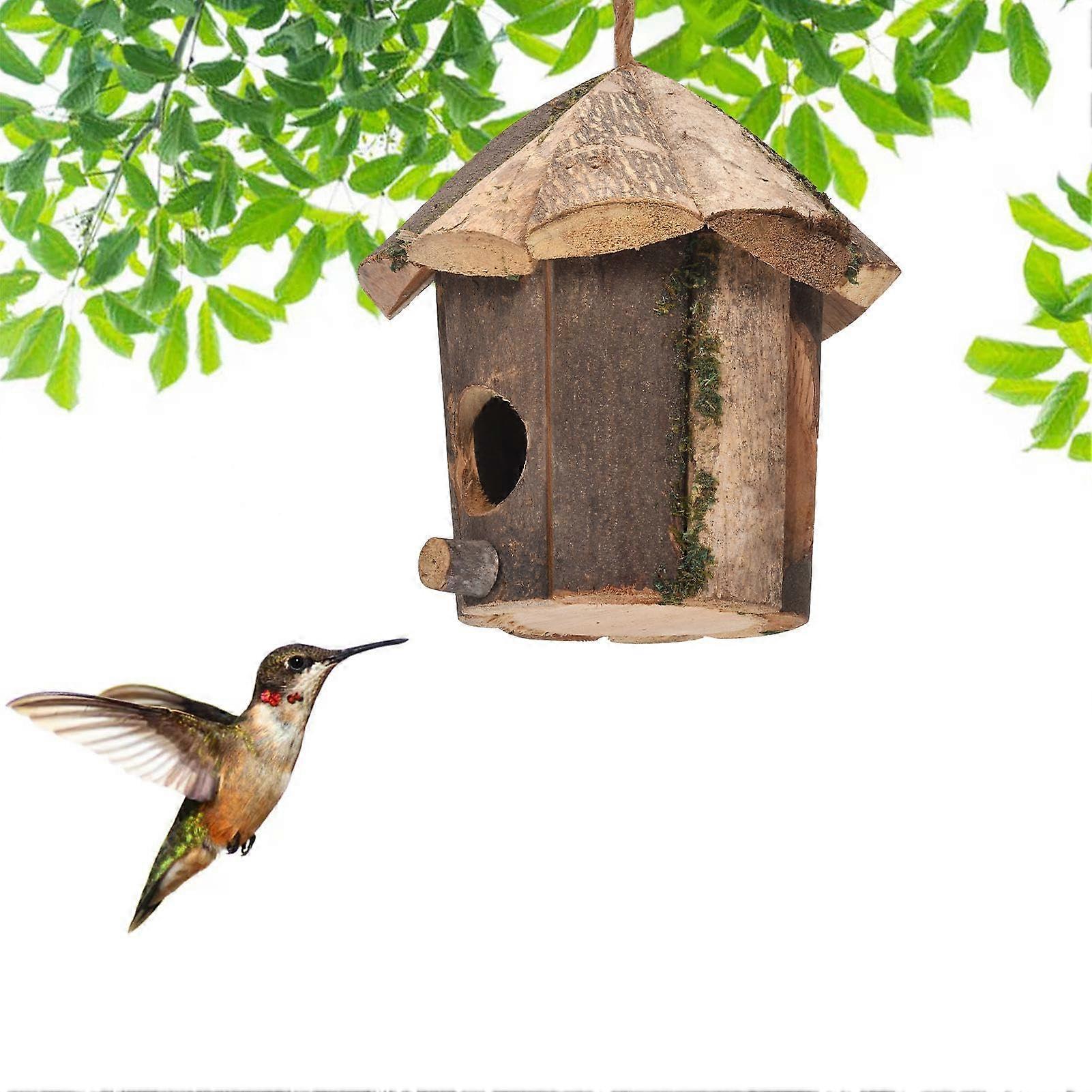 Comfortable wood birdhouse for songbirds, finch  sparrow  garden