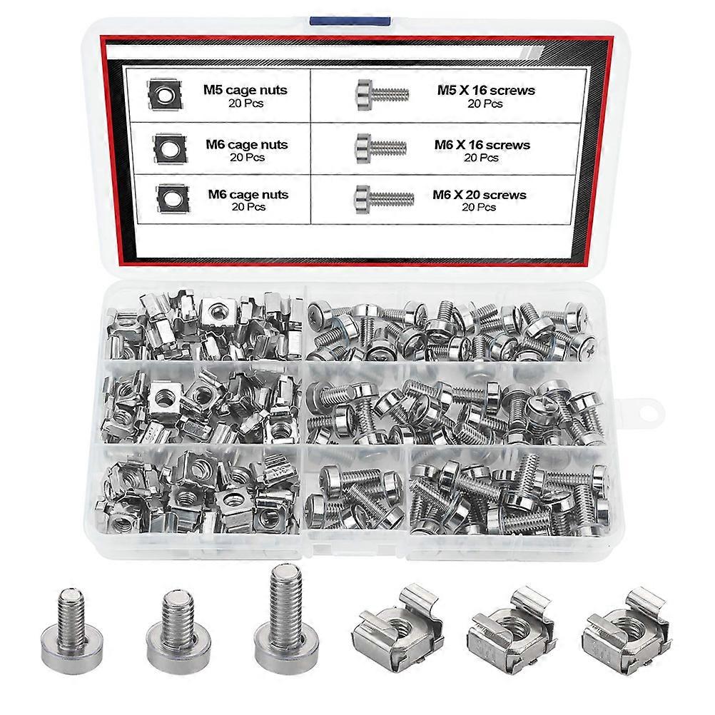Screw Nuts Set Nickel Plated Nuts Square Insert Nuts for Server Installation in Silver M6 x 16mm Rack Server Cabinets 1Set