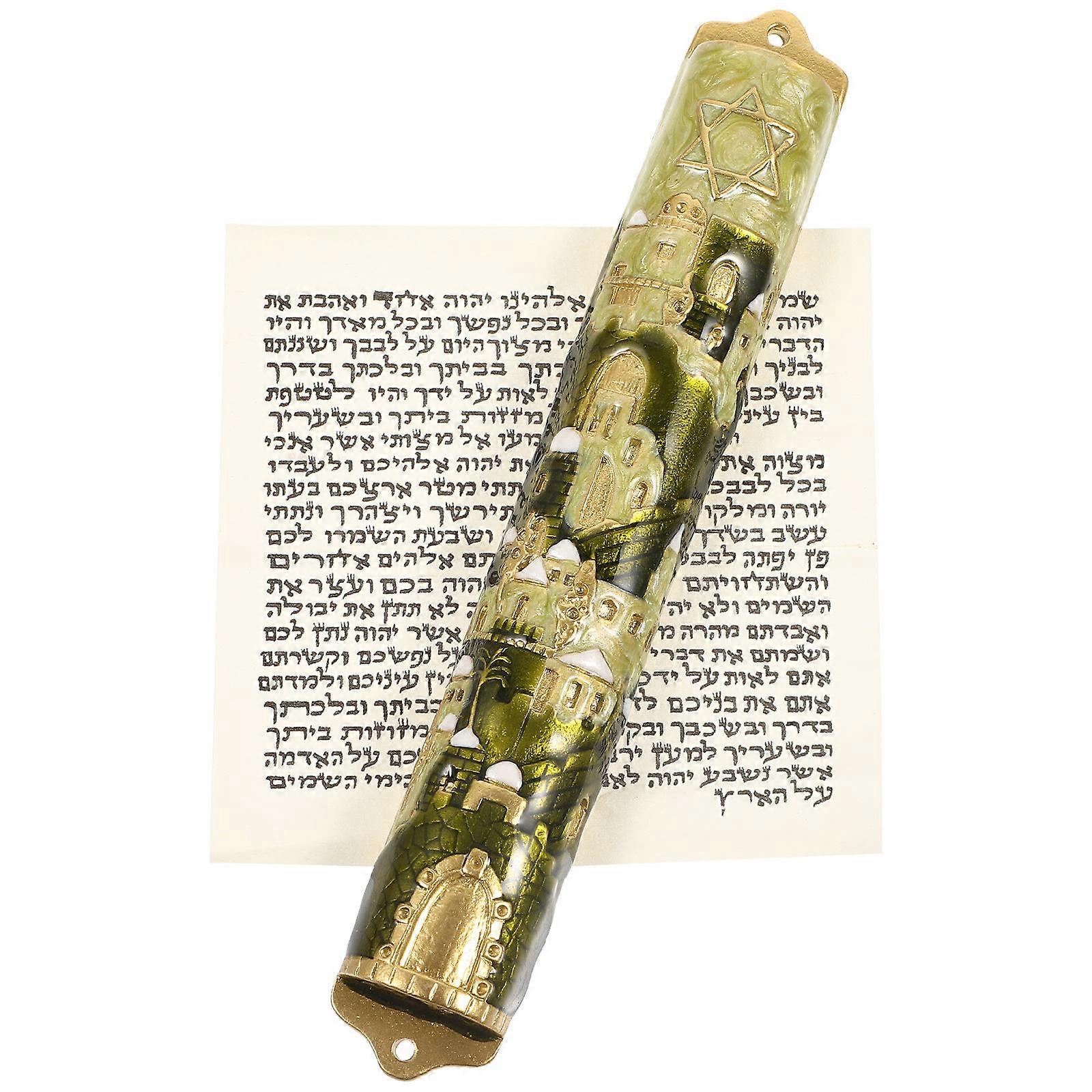 Blessing Door Sign Mezuzah Ornament With Blessing Scripture Religious Symbol For People Interested In Religious Art Light Green 14.50X2.30X1.70CM 1Set