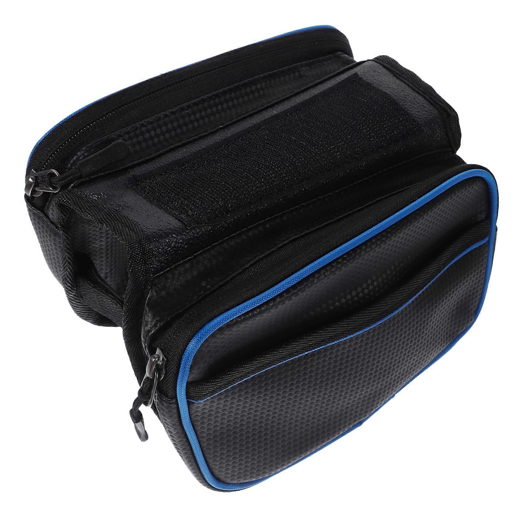 Front Bicycle Bag, Large Frame Bag For Road And Mountain Bikes, Blue Fabric