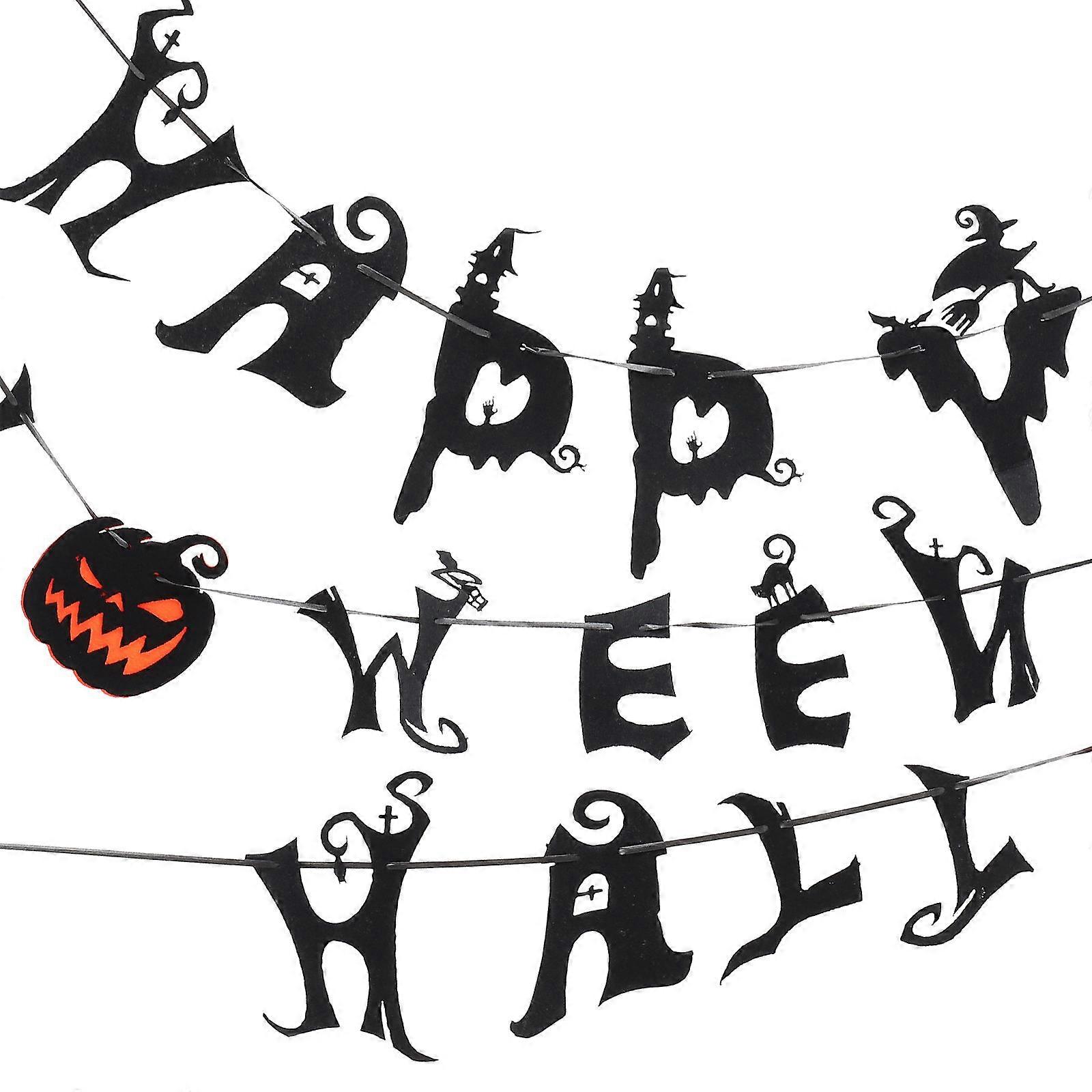 Happy Halloween Banner Set Triangular Flags Black Nonwoven Fabric Decoration 1Set