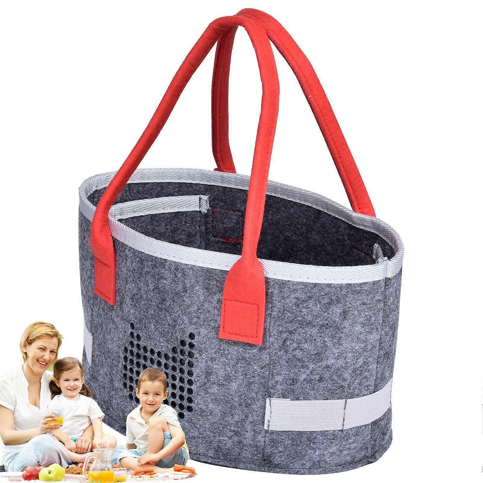 Tote Bag for Women  Felt Grocery Store with Oval Case  Audio Player Organiser, Foldable Travel Toy Container with Handles for Art Rot