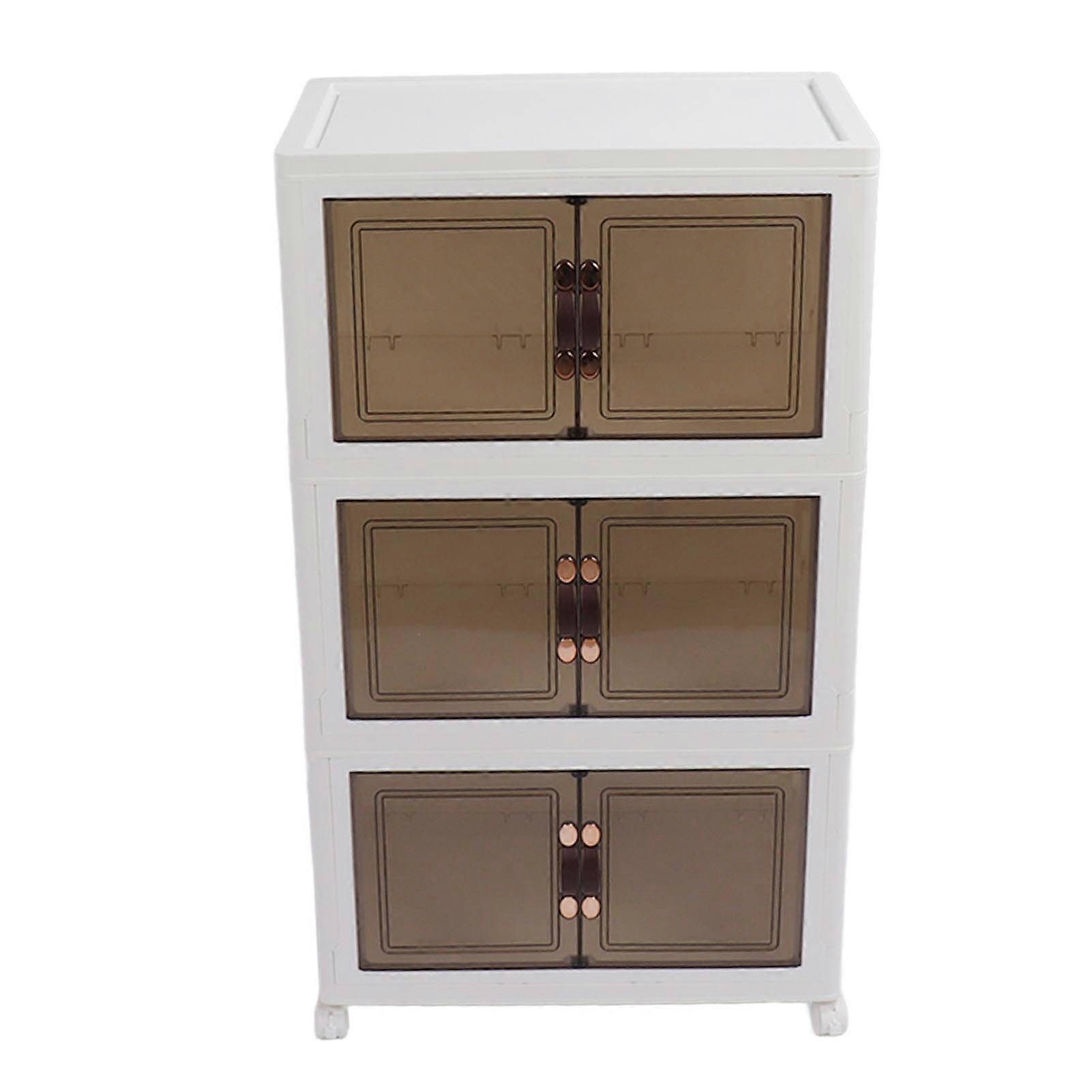 Collapsible Stackable Storage Bins Dustproof Folding Storage Bins Organizer with Lids 4 Moveable Wheels Large Capacity Thick 3 Layer 45x30x77cm