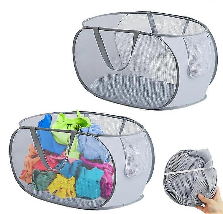 Foldable Laundry Bin with Handle, Breathable Honeycomb Net Storage Basket (Black and Grey)